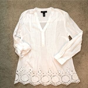 Style & Co. White Eyelet Hem Blouse